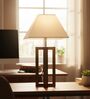 Rustic Dark Wood Table Lamp with Square White Fabric Shade