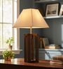 Rustic Dark Wood Table Lamp with Square White Fabric Shade