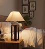 Rustic Dark Wood Table Lamp with Square White Fabric Shade