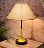 Rustic Farmhouse Metal Table Lamp, Fabric Shade, Dual Color Trumpet Bell, Jute Cone