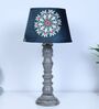 Rustic Grey Mangowood Table Lamp With French Floral Print Satin Shade