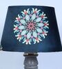 Rustic Grey Mangowood Table Lamp With French Floral Print Satin Shade