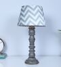 Rustic Grey Mangowood Table Lamp With Maze Print Satin Shade