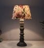 Rustic Grey Mangowood Table Lamp With Cobra Saffron Print Satin Shade