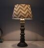 Rustic Grey Mangowood Table Lamp With Maze Print Satin Shade