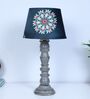 Rustic Grey Mangowood Table Lamp With French Floral Print Satin Shade