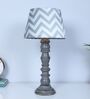 Rustic Grey Mangowood Table Lamp With Maze Print Satin Shade