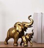 Rustic Golden Mom and Baby Elephant Resin Figurines