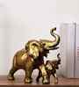 Rustic Golden Mom and Baby Elephant Resin Figurines