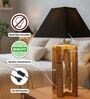 Rustic Natural Wood Table Lamp with Square Black Fabric Shade