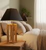 Rustic Natural Wood Table Lamp with Square Black Fabric Shade