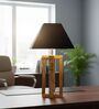 Rustic Natural Wood Table Lamp with Square Black Fabric Shade
