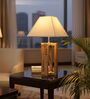 Rustic Natural Wood Table Lamp with Square Flex Fabric Shade