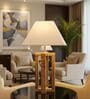 Rustic Natural Wood Table Lamp with Square White Fabric Shade