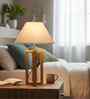 Rustic Natural Wood Table Lamp with Square White Fabric Shade
