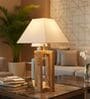 Rustic Natural Wood Table Lamp with Square White Fabric Shade