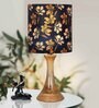 Rustic Sandbox Table Lamp Bedside Wooden Desk Lamps, Fabric Shade, Iris Black