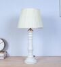 Rustic White Mangowood Table Lamp With Off White Satin Shade