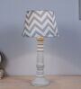 Rustic White Mangowood Table Lamp With Maze Print Satin Shade