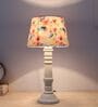 Rustic White Mangowood Table Lamp With Flower Print Satin Shade
