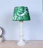 Rustic White Mangowood Table Lamp With Palm Print Satin Shade