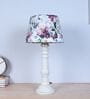 Rustic White Mangowood Table Lamp With Cobra Saffron Print Satin Shade