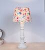Rustic White Mangowood Table Lamp With Flower Print Satin Shade