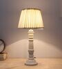 Rustic White Mangowood Table Lamp With Off White Satin Shade