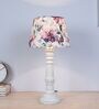 Rustic White Mangowood Table Lamp With Cobra Saffron Print Satin Shade