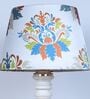 Rustic White Mangowood Table Lamp With English Oak Print Satin Shade
