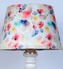 Rustic White Mangowood Table Lamp With Flower Print Satin Shade