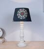 Rustic White Mangowood Table Lamp With French Floral Print Satin Shade