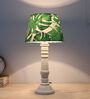 Rustic White Mangowood Table Lamp With Palm Print Satin Shade