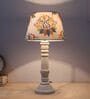 Rustic White Mangowood Table Lamp With English Oak Print Satin Shade