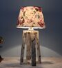 Rustic White Illuminique Mangowood Table Lamp With Cobra Saffron Print Satin Shade