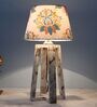 Rustic White Illuminique Mangowood Table Lamp With English Oak Print Satin Shade