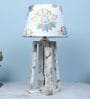 Rustic White Illuminique Mangowood Table Lamp With English Oak Print Satin Shade