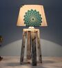 Rustic White Illuminique Mangowood Table Lamp With Dahlia Floral Print Satin Shade