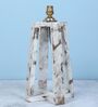 Rustic White Illuminique Mangowood Table Lamp With Cobra Saffron Print Satin Shade