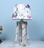 Rustic White Illuminique Mangowood Table Lamp With Cobra Saffron Print Satin Shade