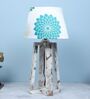 Rustic White Illuminique Mangowood Table Lamp With Dahlia Floral Print Satin Shade
