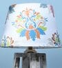 Rustic White Illuminique Mangowood Table Lamp With English Oak Print Satin Shade
