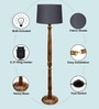 Rustic Wood Floor Lamp in Walnut Brown with Multicolor Fabric Shade, Hurricane, Grey Shade