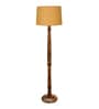 Rustic Wood Floor Lamp in Walnut Brown with Multicolor Fabric Shade, Hurricane, Yellow Shade