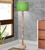 Rustic Wood Floor Lamp, Walnut Brown with Multicolor Fabric Shade, Roman Voyage, Green