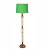Rustic Wood Floor Lamp, Walnut Brown with Multicolor Fabric Shade, Twisted Ropes, Green