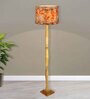 Rustic Wood Floor Lamp, Walnut Brown with Multicolor Fabric Shade, Floreo Meadow
