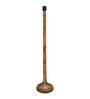 Rustic Wood Floor Lamp in Walnut Brown with Multicolor Fabric Shade, Dome Base, Grey Shade