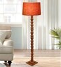 Rustic Wood Floor Lamp, Walnut Brown with Multicolor Fabric Shade, Sweetie Round, Red