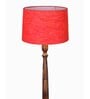 Rustic Wood Floor Lamp in Walnut Brown with Multicolor Fabric Shade, Hurricane Design, Red